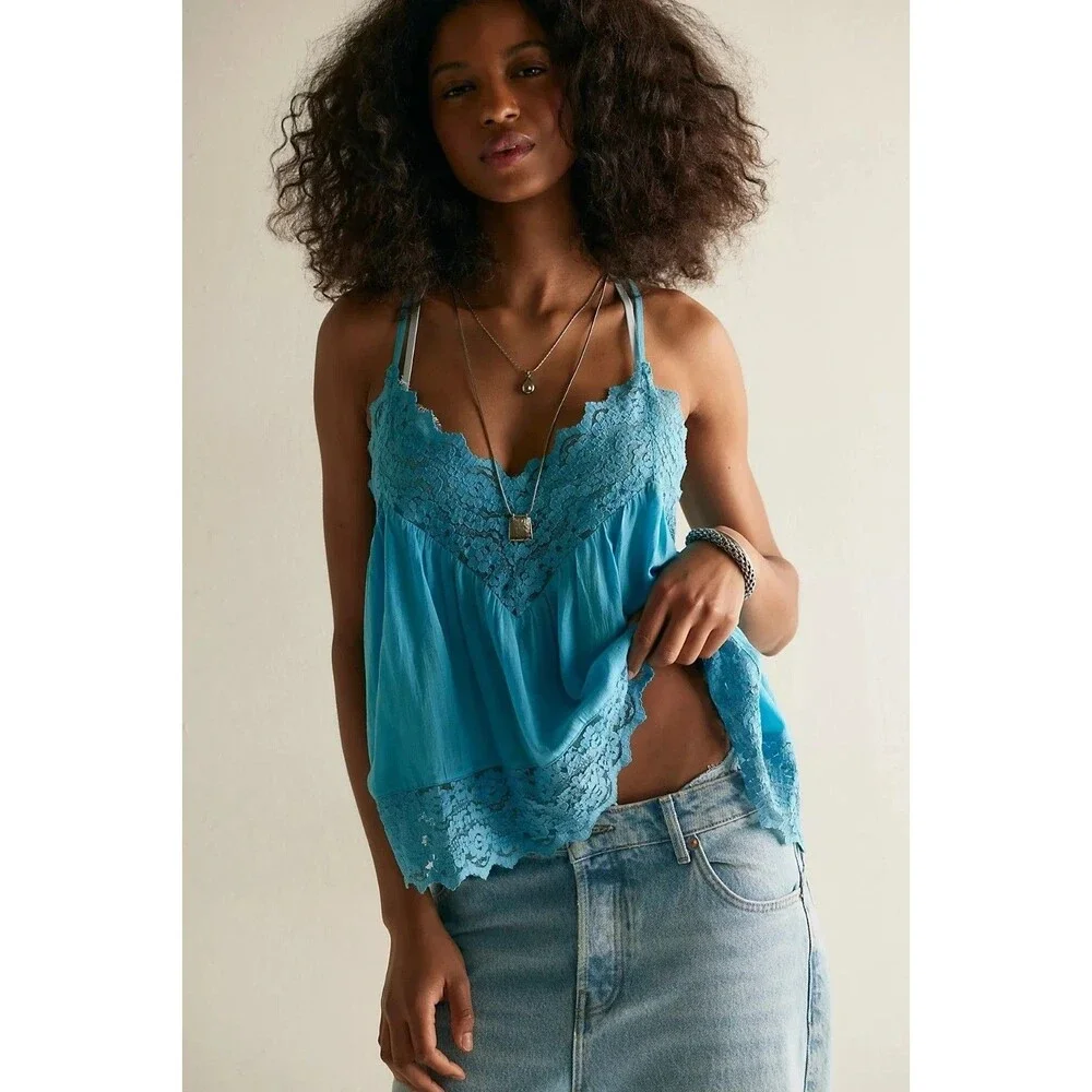 Intimately Free People Fiona Cami Blouse Top Tank Sleeveless Lace Slip M 290165